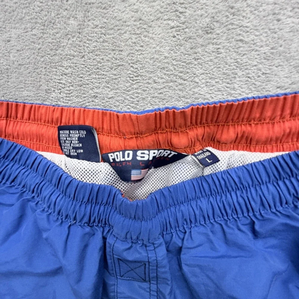 Vintage Polo Sport Swim Shorts Mens L Blue Colorblock Lined Built-In Brief Cargo
